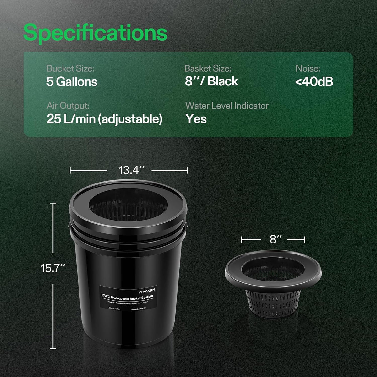 VIVOSUN DWC Hydroponics Grow System with Top Drip Kit, 5-Gallon Deep Water Culture, Recirculating Drip Garden System with Multi-Purpose Air Hose, Air Pump, and Air Stone (4 Buckets + Top Drip Kit)
