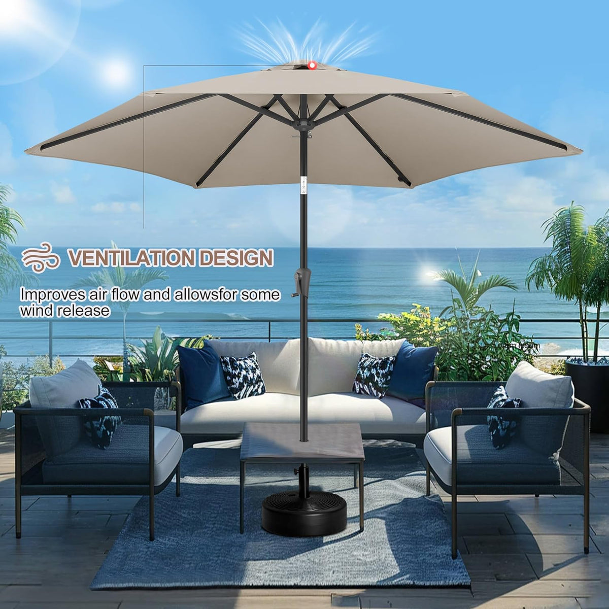 FLAME&SHADE 10ft Patio Umbrella - Outdoor Umbrella with 6 Sturdy Ribs, Push Button Tilt and Crank, UV Protection Table Market Umbrella for Pool, Porch，Garden, Deck, Backyard (Taupe)
