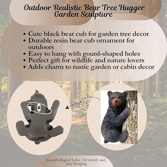 BestGiftEver Black Bear on a Tree Sculpture - Realistic Baby Bear Cub Tree-Mounted Ornament - Wildlife-Inspired Polyresin Garden Decor - Outdoor Bear Yard Decoration for Wildlife Lovers