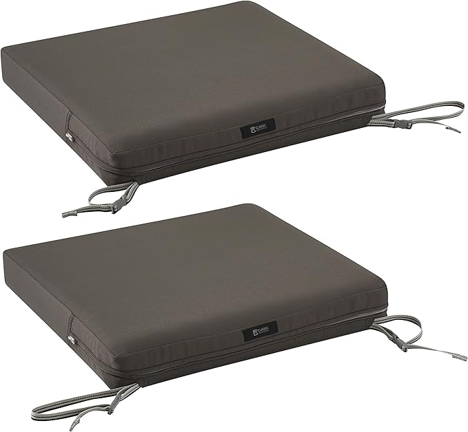 Classic Accessories Ravenna Water-Resistant 19 x 19 x 3 Inch Patio Seat Cushion, Dark Taupe, Chair Seat Cushion
