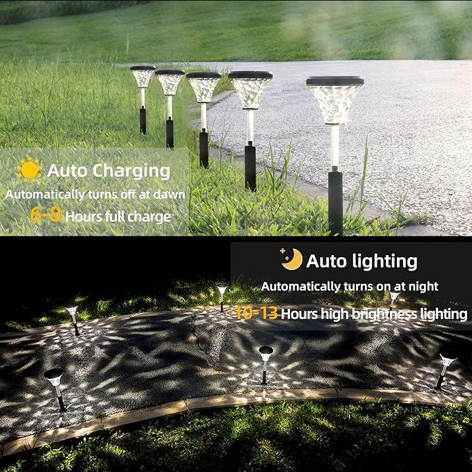 Bright Solar Pathway Lights, 2Pack Warm White/Color Changing Solar Garden Lights, IP67 Waterproof Solar Path Lights, Auto On/Off Solar Outdoor Lights for Walkway Lawn Landscape Decorative