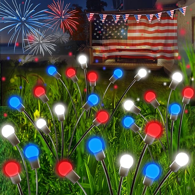 Albelt 2024 6pack Solar American Flag Lights - Solar Firefly Lights Outdoor 36LED Waterproof of The United States for Memory Day, Independence Day, National Day Decoration (Red+White+Blue)