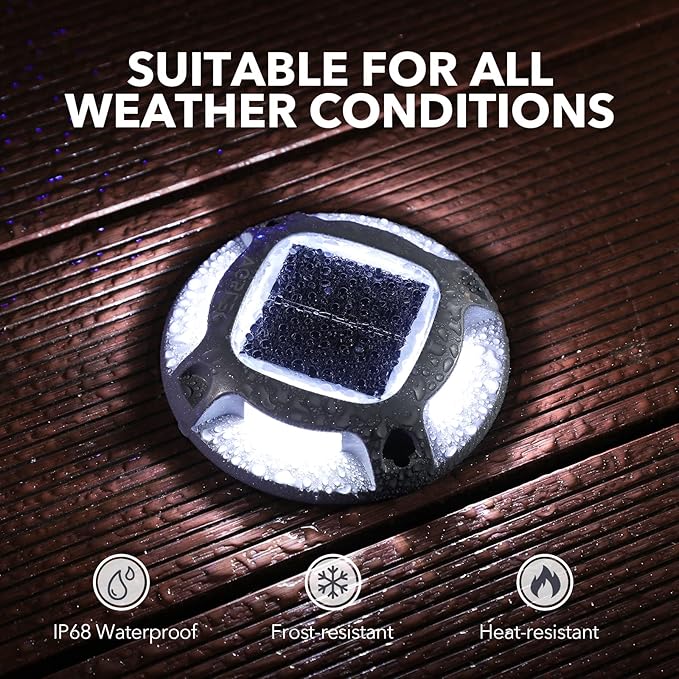 AGPTEK Solar Driveway Lights Outdoor 12 Pack, 2 Color Modes LED Deck Dock Marine Waterproof Security Marker Lights for Step Sidewalk Stair Garden Pathway Walkway Yard(Blue Light/Cool White)