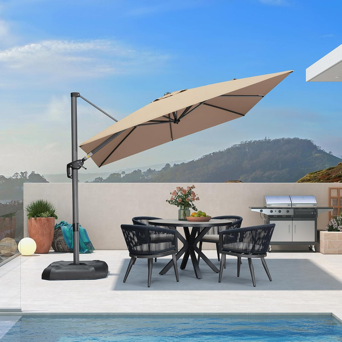 PURPLE LEAF 9 Feet Patio Umbrella Outdoor Cantilever Square Umbrella Aluminum Offset Umbrella with 360-degree Rotation for Garden Deck Pool Patio Taupe