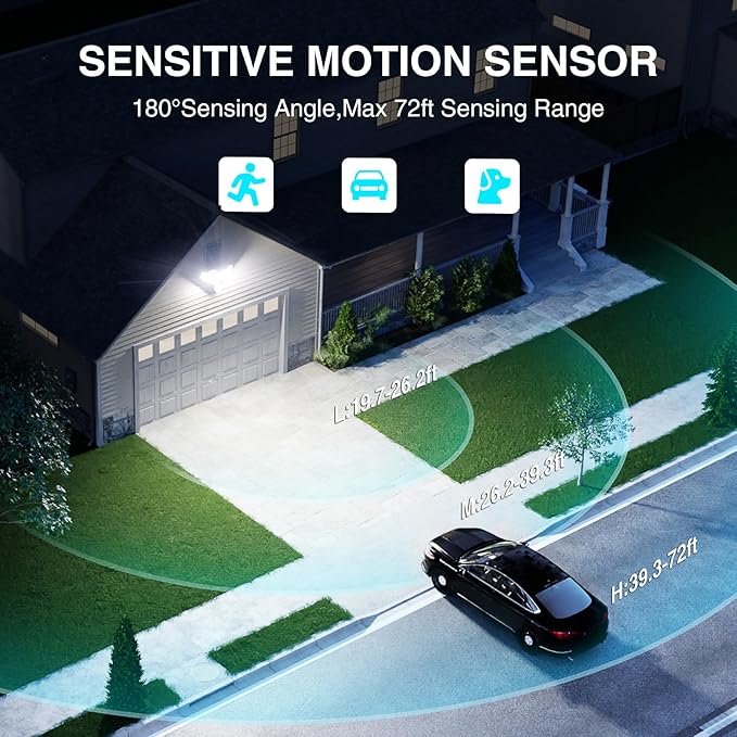 85W LED Security Lights Motion Sensor Light Outdoor, 8500LM Dusk to Dawn, IP65 Waterproof, 6500K, 3 Head Motion Detected Flood Light, Floodlight for Outside, Garage, Yard, Porch (White)