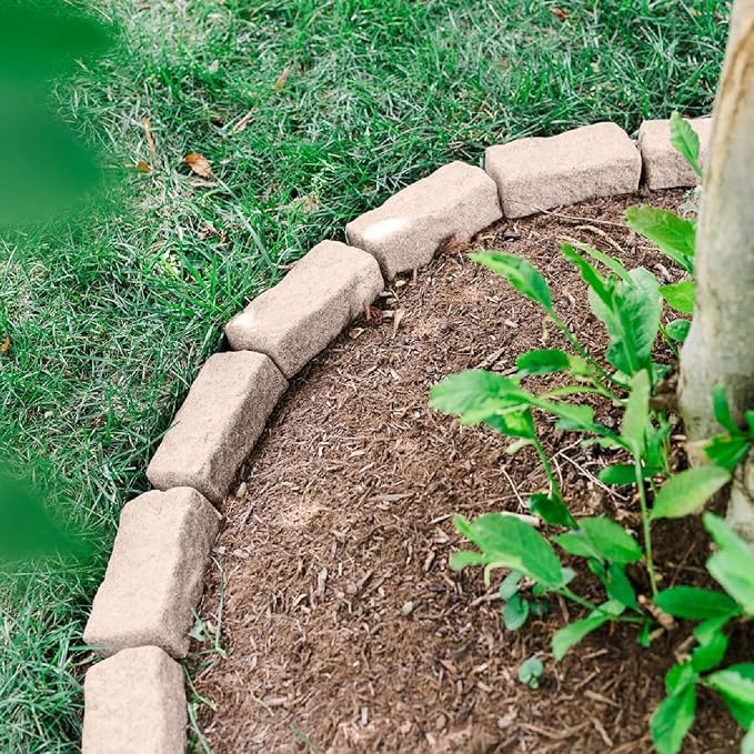 Beuta Landscape Edging | Garden Edging Border | Faux Stone Bricks for Lawn edging, Flower beds, Pathways & Yard Edging– 10 Packs | Each Section Has 6 Bricks 48"L x 4"W x 2.25"H | 30 Spikes|Cobblestone