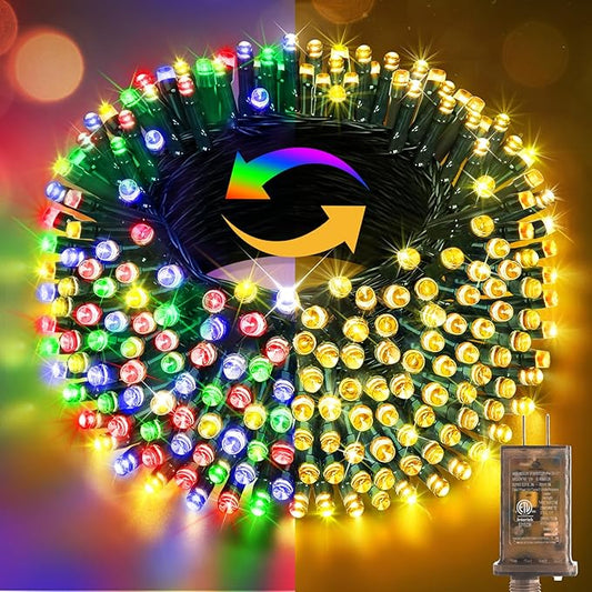 Hezbjiti 337 FT 720 LED Color Changing Christmas Lights Outdoor, 11 Modes String Lights IP44 Waterproof Fairy Light for Party Tree Garden Wedding Decorations (Warm White to Multicolor, Green Wire)