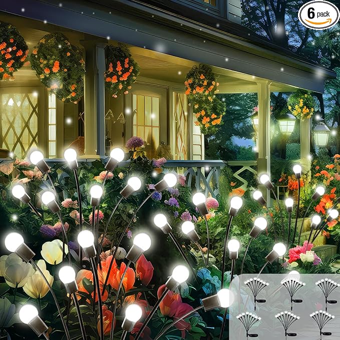 BOSSERN 2025 Solar Lights Outdoor Waterproof, 6 Pack Solar Garden Lights, Solar Firefly Lights Waterproof, Solar Twinkle Swaying Fairy Light for Yard Patio Pathway Garden Decoration (Cool White)