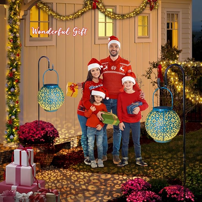 Homeimpro Solar Big Lantern Outdoor Waterproof Garden Gifts Mom, Metal Table Lights for Patio, Yard Art, Mothers Day Bithday Gifts for Women Men(1Pack, Teal Blue)