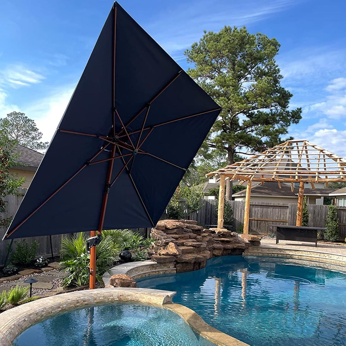 PURPLE LEAF 10ft Patio Umbrella Outdoor Square Umbrellas Large Cantilever Umbrella Windproof Offset Umbrellas Heavy Duty Sun Umbrella for Garden Deck Pool Patio, Navy Blue