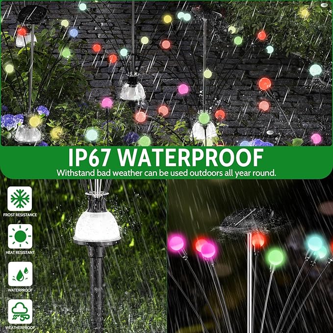 AOSEA Solar Garden Lights Outdoor, Solar Fairy Sway by Wind, RGB Color Firefly for Patio Pathway Outdoor Garden Yard Sidewalk Decoration, Gardening Gifts for Outdoor Lighting (4 Pack)