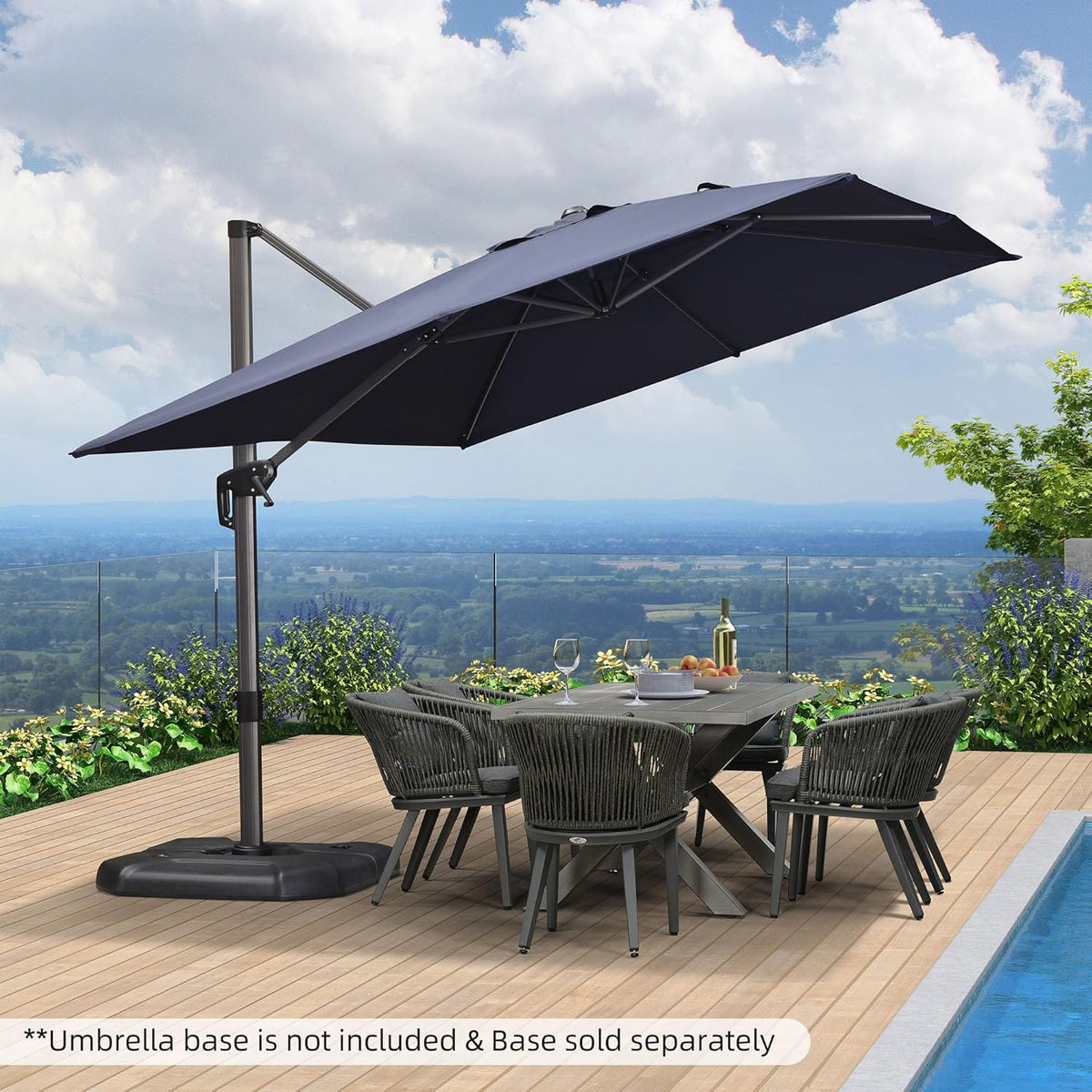 PURPLE LEAF 9' X 11.5' Patio Umbrella Outdoor Cantilever Rectangle Umbrella Aluminum Offset Umbrella with 360-degree Rotation for Garden Deck Pool Patio, Navy Blue