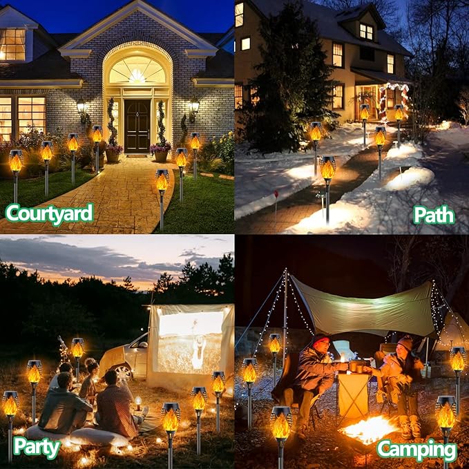 Albelt Solar Torch Lights Outdoor - 10 Pack With Flickering Flame for Garden Decor, Super Bright Waterproof for Outside Landscape Yard Party Decorations