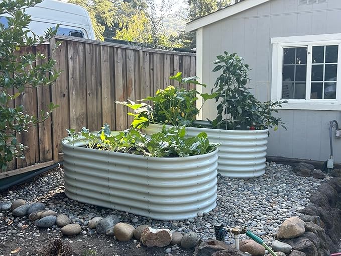 A ANLEOLIFE 6X3X2 ft Galvanized Raised Garden Beds Outdoor, Oval Large Metal Deep Root Planter Box for Planting Vegetables Flowers Herb, Anti-Rust & Easy-Setup, Antique White