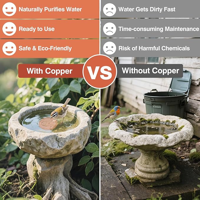 Bird Bath Copper Plate Disk 99.99% Pure Copper Cleaning Disk Stable Triple-Point Support Outdoor Bird Bowl, Pure Copper Bird Bath Purification Tray, Suitable for All Seasons