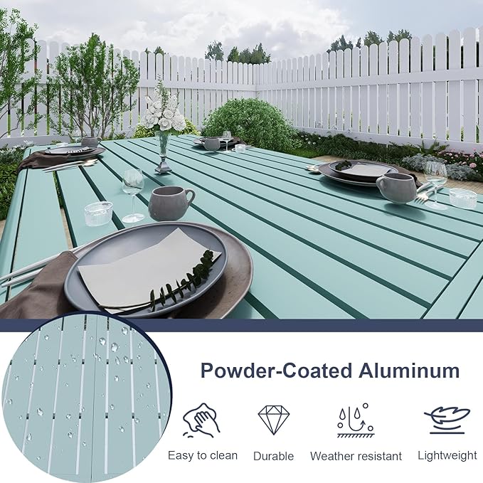 Aoodor 3-Piece Outdoor Patio Dining Set, Aluminum Furniture Set with 1 Rectangular Picnic Table and 2 Benches for Garden, Lawn, Yard