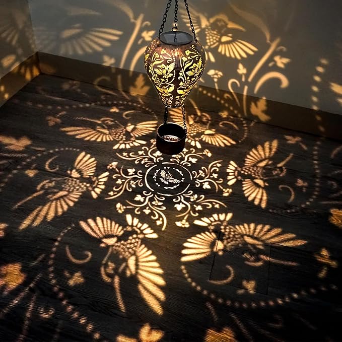 2-Pack Hummingbird Decor Hot Air Balloon Solar Lantern – Outside Decorative Hanging Light for Garden Yard Patio Porch Lawn and Pathway – Unique Housewarming, Birthday Gift for Women Mom Grandma