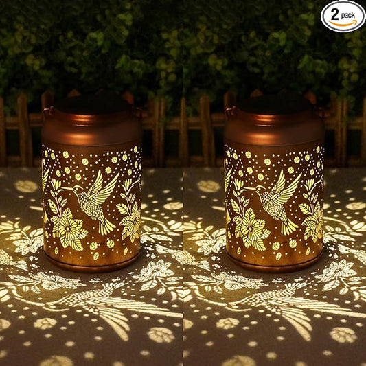 2 Pack Hummingbird Solar Lanterns Outdoor Waterproof Hanging Solar Lights, Birthday Gifts for Women, Men, Mom, Mothers Day Gifts, Outside, Patio, Outdoor, Yard, Lawn, Balcony