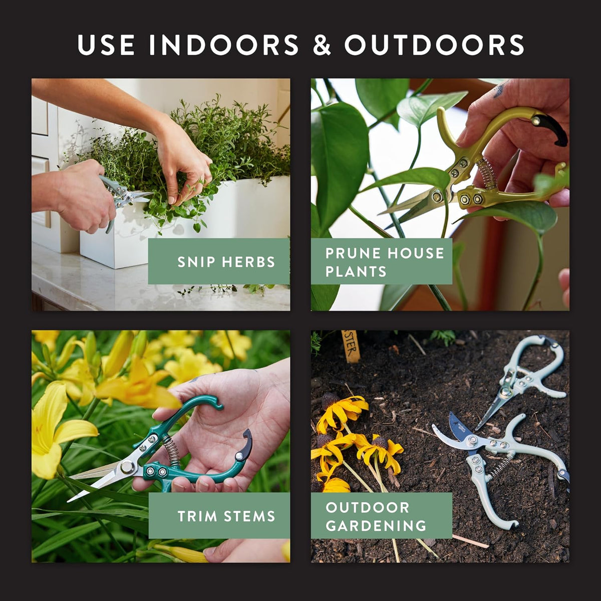 Modern Sprout Pruning Shears - Herb Snipping Scissors- Lightweight Gardening Tools W/Easy Lock - Flower Cutter Garden Shears - Carbon Steel Blade + Reusable Holster (Sage, 1-Pack)