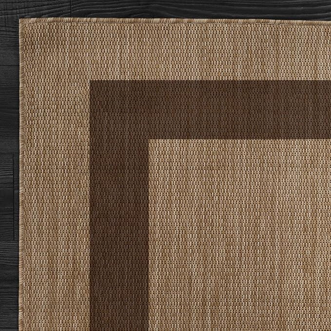 CAMILSON Outdoor Rug 5x7 - Modern Outside Rugs for Patios Porches Waterproof Durable Washable Non-Shedding, Easy-to-Clean Indoor Outdoor Area Carpet (5 x 7, Bordered - Jute)