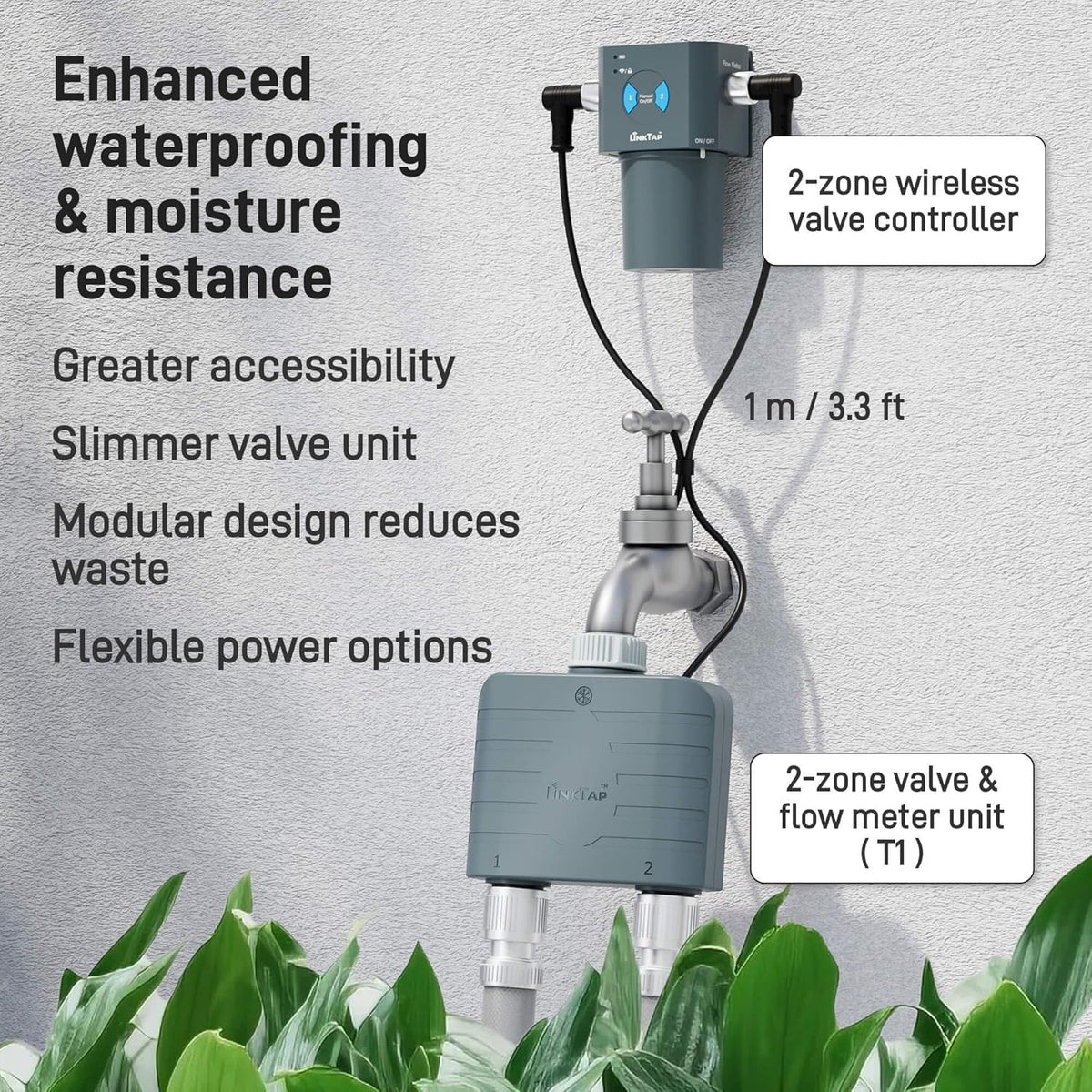 LinkTap T1 Smart Water Timer (Requires Gateway), 2-Outlet Sprinkler Timer, Ideal for Drip Irrigation, Weather Adaptive, Advanced Flow Monitoring, Better Range Than WiFi, IP66, Alexa