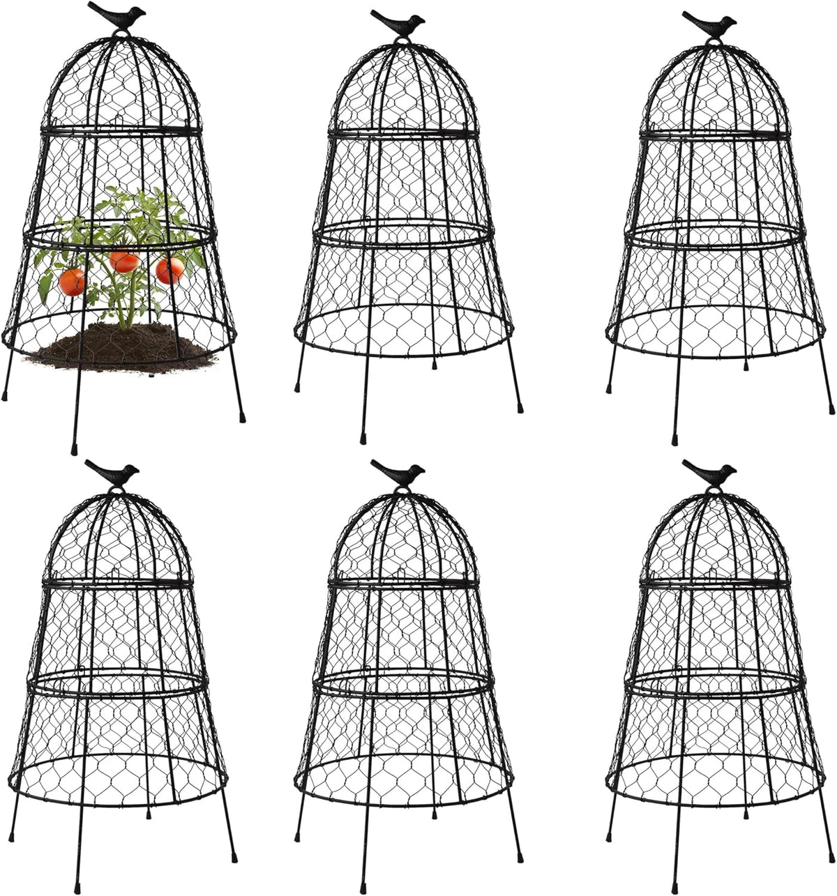 Pack of 6 Heavy-Duty Chicken Wire Plant Cloches – Rustproof Garden Protectors and Plant Cages for Vegetables and Flowers – Safeguard Plants from Deer and Critters – 20” x 12”