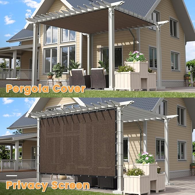 VICLLAX Shade Fabric Sun Shade Cloth with Every 2 FT Grommets for Patio Garden Pergola Cover Canopy 7x8 FT, Mocha