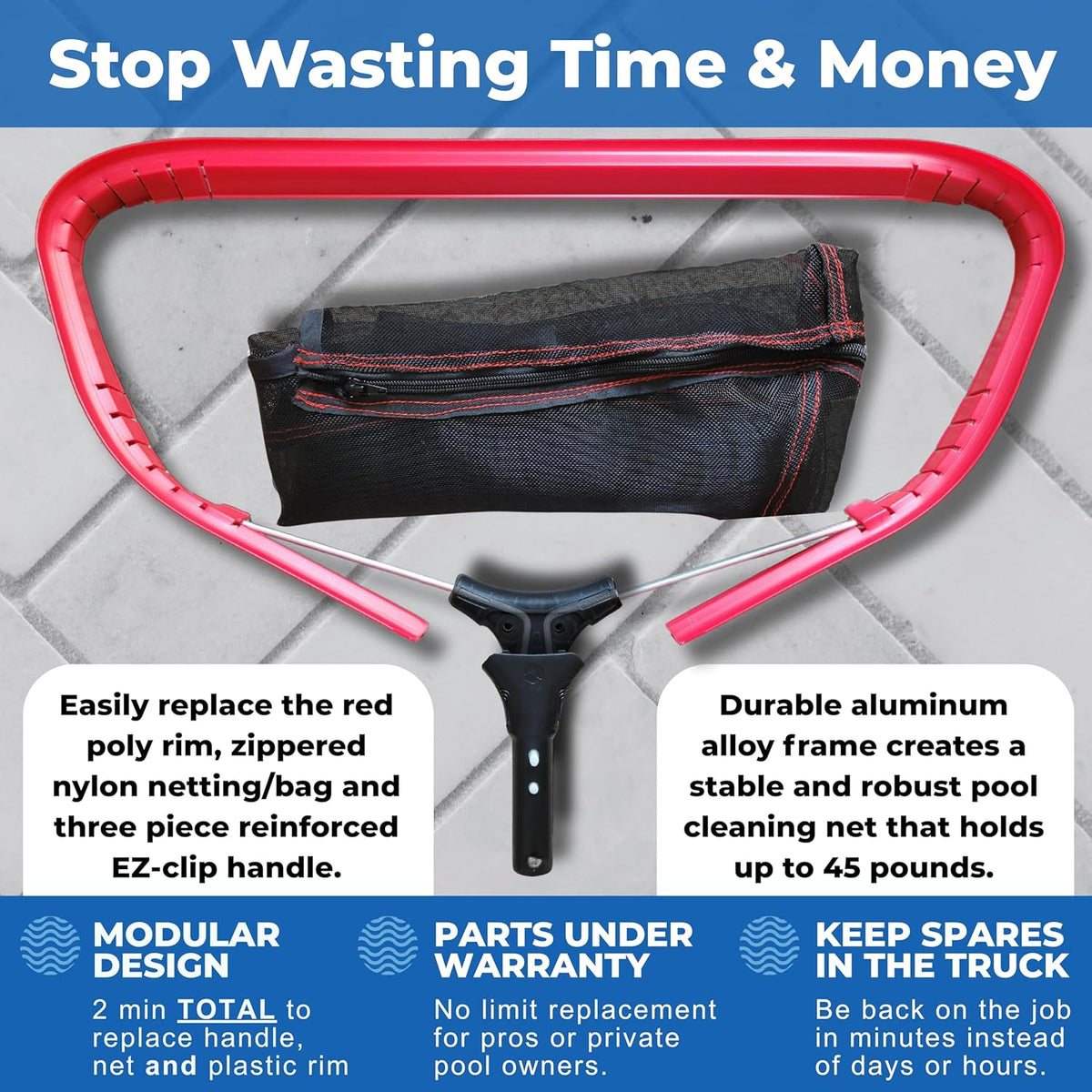 ProTuff 23" Fine Pool Net for PROS – “490 Promise” Unlimited Unconditional Replacement – Cleans 3X Faster Than Vacuum – Wide Pool Skimmer Net with Deep Bag for Easy Maintenance of Leaves, Bugs, Debris
