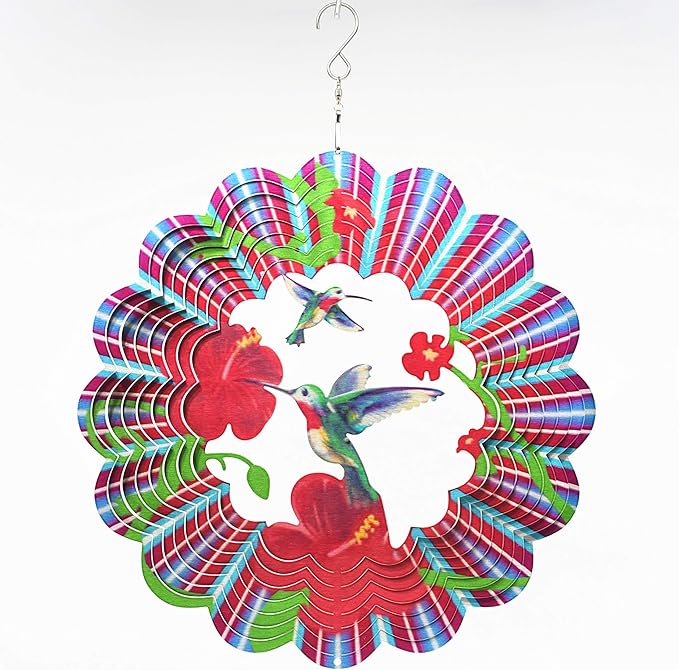 Hummingbird Wind Spinner Metal Garden Decor Outdoor 3D Stainless Steel Sculptures Kinetic Hanging Whirligigs Yard Art Decorations Backyard Indoor Patio Lawn Ornaments Clearance Sun Catcher Windmill