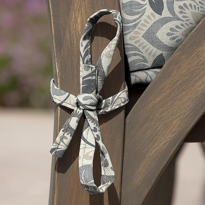 Arden Seat Cushion, 21 x 21, Rain-Proof, Fade Resistant, Cushion for Patio Dining, Adirondack, and Outdoor Chairs Neutral Aurora Damask