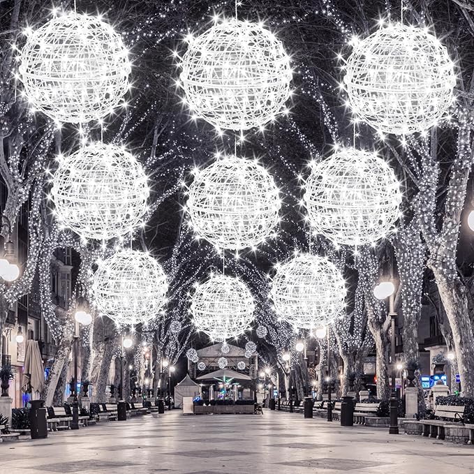 Christmas String Lights Outdoors,4 Pack 15.74" Sphere Lights,Ball Tree Garden Globe Lights for Home, Party, Christmas, Porch Patio,Wedding, Garden,Tree Decoration with Plug