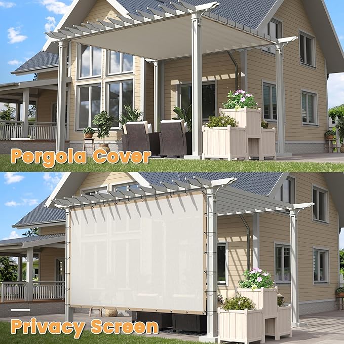 VICLLAX Shade Fabric Sun Shade Cloth with Every 2 FT Grommets for Patio Garden Pergola Cover Canopy 14x23 FT, Cream