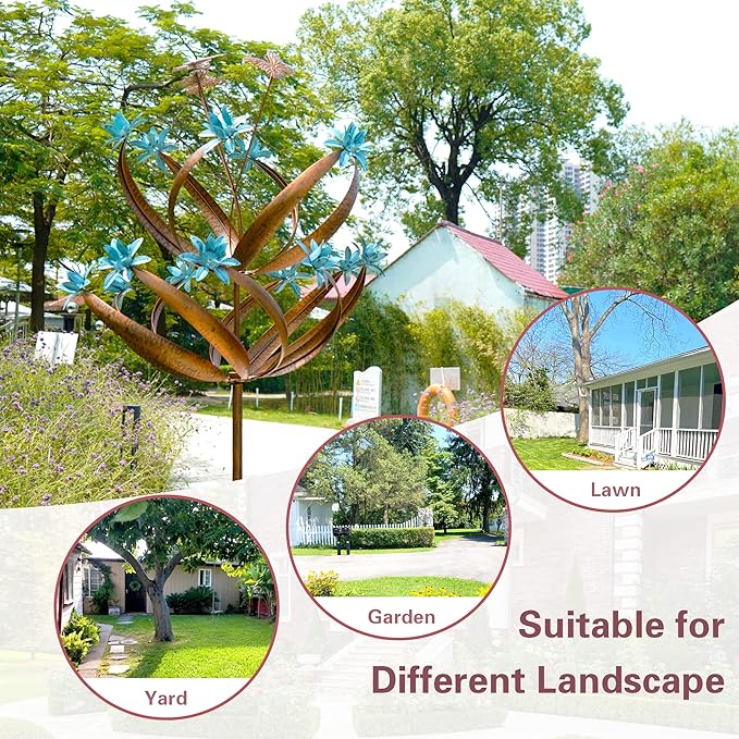 Butterfly Flower Garden Wind Spinner - Large Kinetic Outdoor Metal Wind Sculptures & Spinners Decor for Yard and Garden, Whirligigs Large Wind Spinners for Patio, Lawn, Outside (26" W x 90" H)