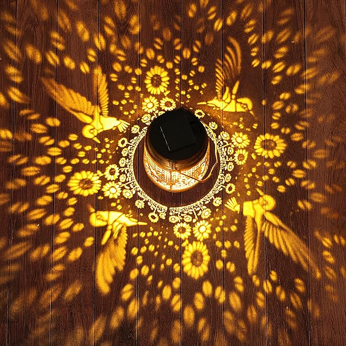 2 Pack Solar Lanterns Outdoor Garden Decor with Shepherd Hook, Gardening Gifts for Mom Grandma Women Hummingbird Sunflower Metal Decor Waterproof Solar Lights LED Decorative for Garden Yard Patio