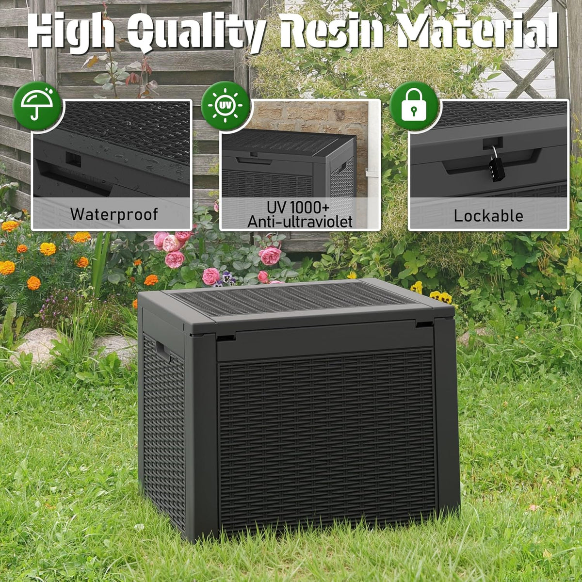 KAMABOKO 31 Gallon Outdoor Storage Box 2 Pack All-Weather Deck Box for Patio Furniture, Package Deliveries, Garden Tools, Pool Supplies & Cushions, Black
