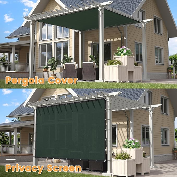 VICLLAX Shade Fabric Sun Shade Cloth with Every 2 FT Grommets for Patio Garden Pergola Cover Canopy 8x21 FT, Dark Green