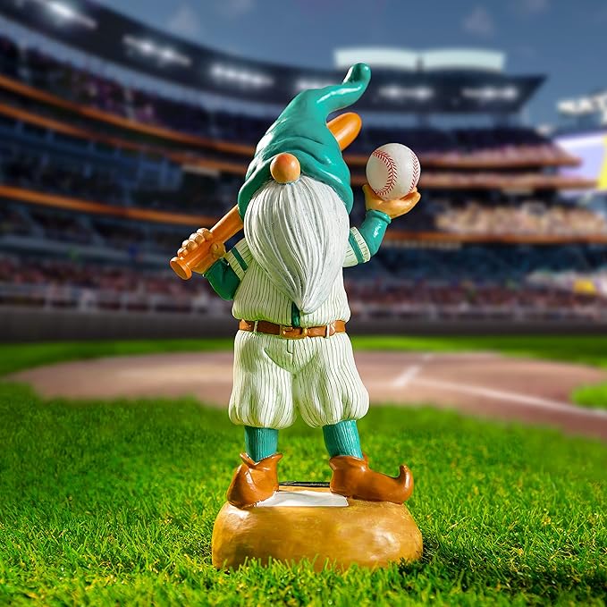 Baseball Garden Gnome with Solar Light Ball, Funny Gnomes 11.8" for Yard Decorations Outdoor, Garden Statues Outdoor Clearance, Solar Garden Statues