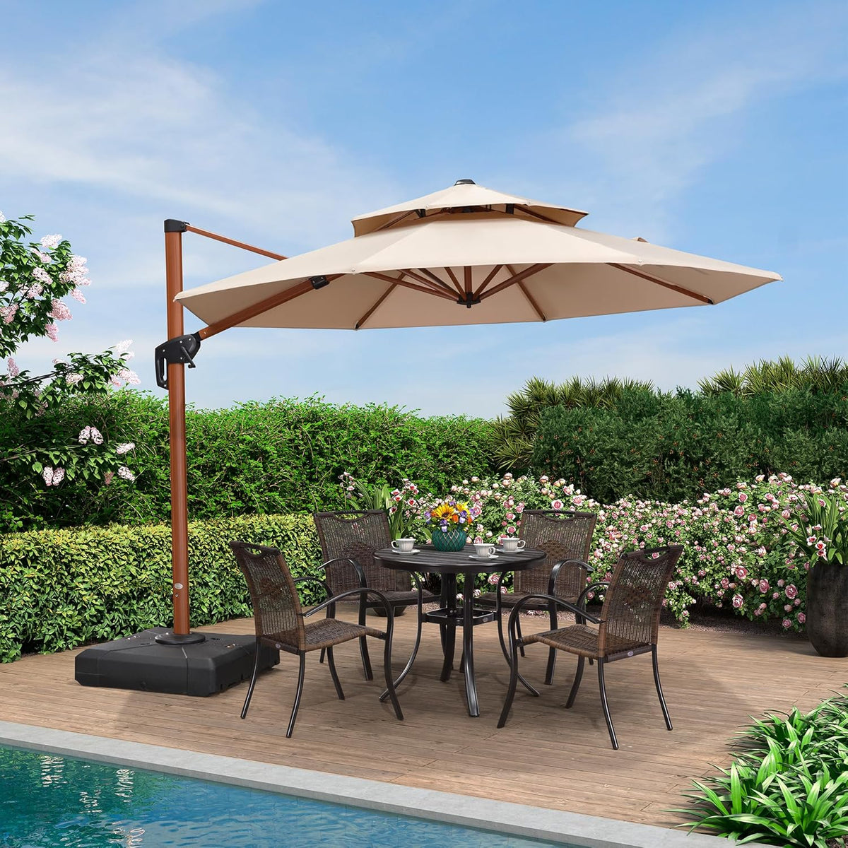 PURPLE LEAF 10ft Patio Umbrella Outdoor Round Umbrellas Large Cantilever Umbrella Windproof Offset Umbrellas Heavy Duty Sun Umbrella for Garden Deck Pool Patio, Beige
