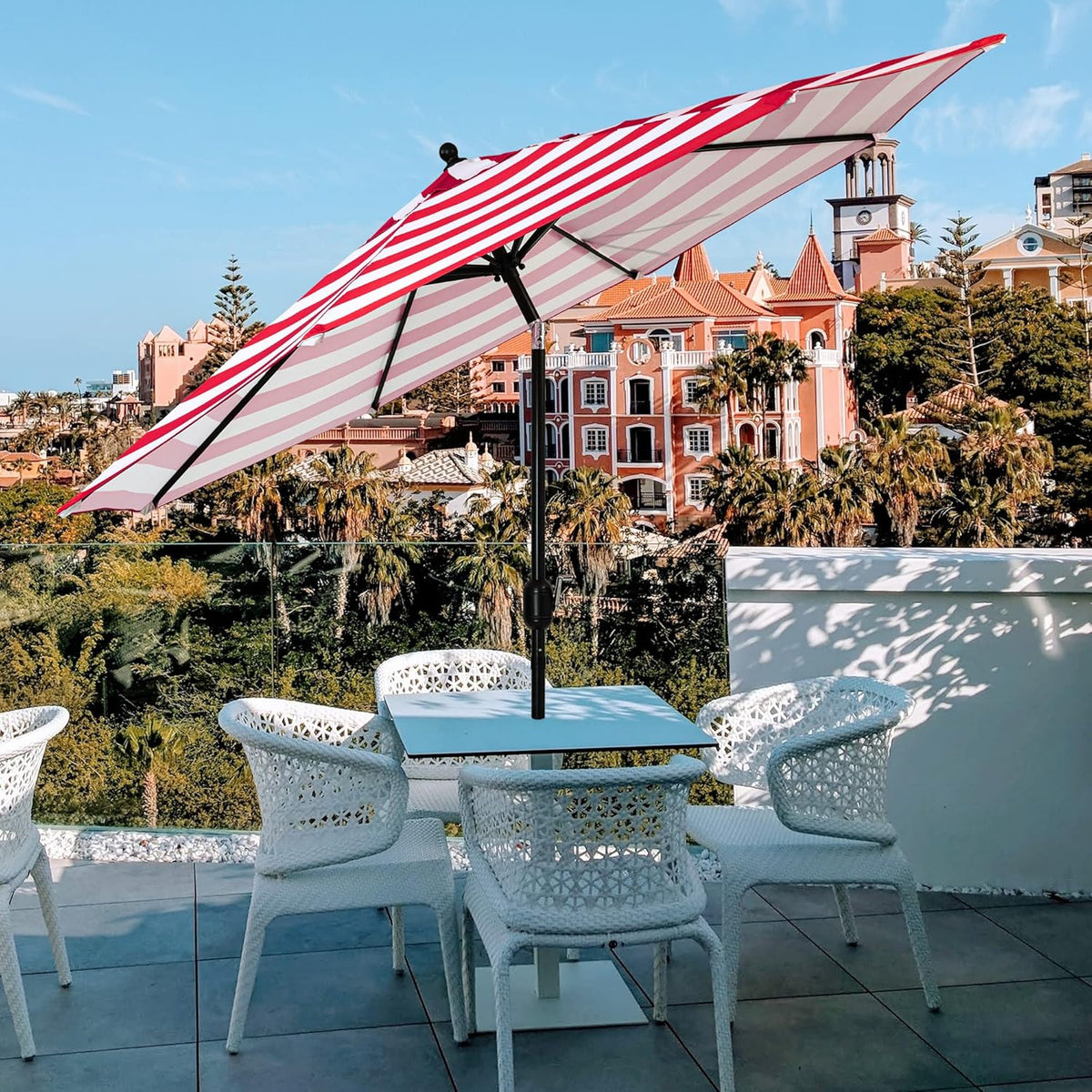 Sunnyglade 9' Patio Umbrella Outdoor Table Umbrella with 8 Sturdy Ribs (Red and White)