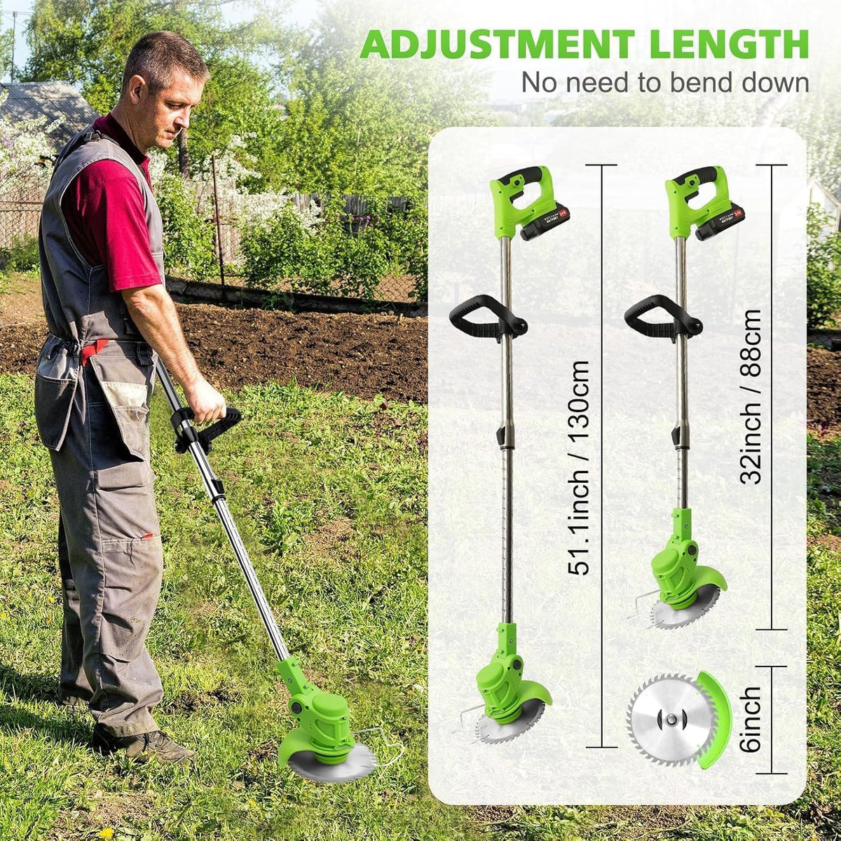 Electric Weed Wacker Cordless stringless,Grass Trimmer,with 2 Batteries, 1 Charger, 3 Types Blades, Weed Wacker Eater Battery Powered Lightweight Battery Weed Trimmer for Yard and Garden