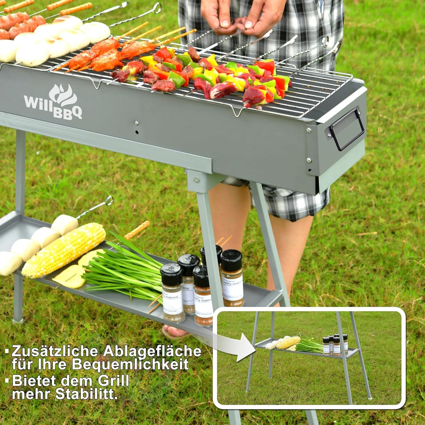 Charcoal Grills Commercial Quality Portable Multiple Size Hibachi BBQ Lamb Skewer Folded Camping Barbecue Grill for Garden Backyard Party Picnic Travel Outdoor Cooking Use(31.6x10.3x5.1 inch)