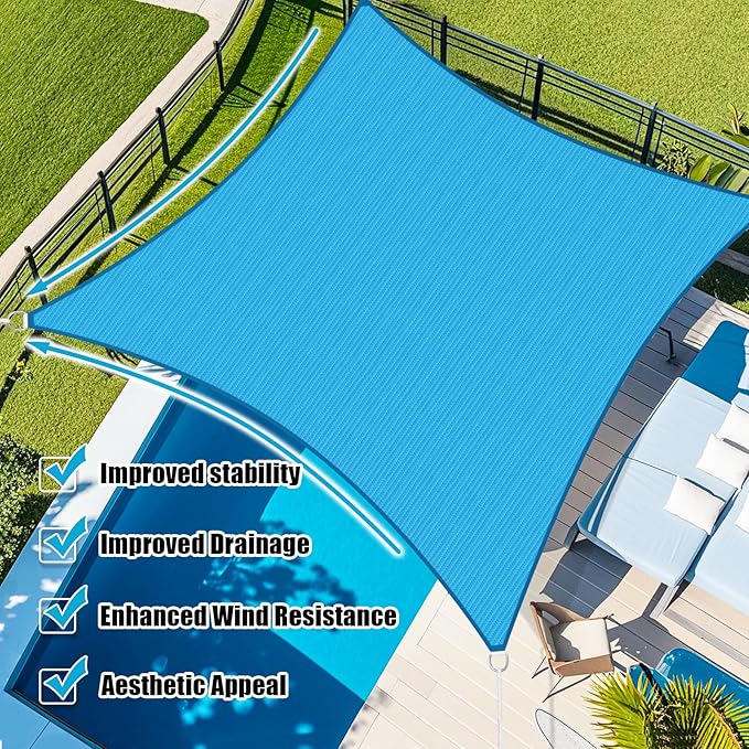 Amagenix Sun Shade Sail 12X26 Curved Edge Outdoor Shade Canopy Turquoise Mixed Breathable 95% UV Block Shade Cloth for Patio Garden Backyard (We Make Custom Size)