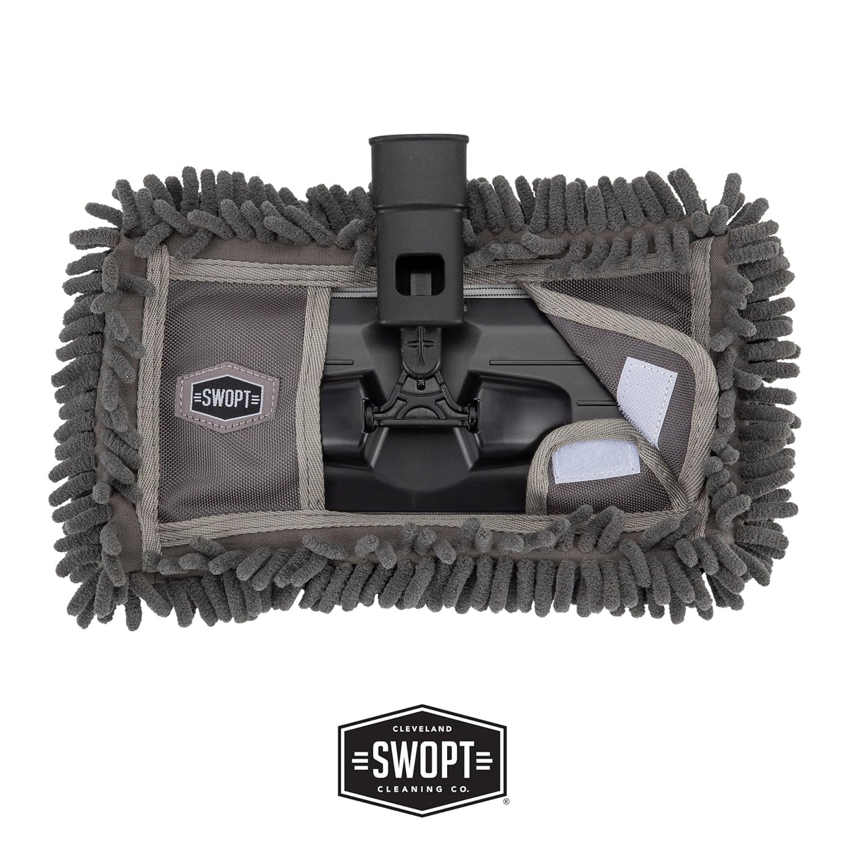 SWOPT 12” Microfiber Dust Mop Head w/Refill — Cleaning Head Interchangeable w/All SWOPT Cleaning Products for Efficient Cleaning & Storage — Mop Provides Lint-Free Cleaning for Wood, Laminate, Tile