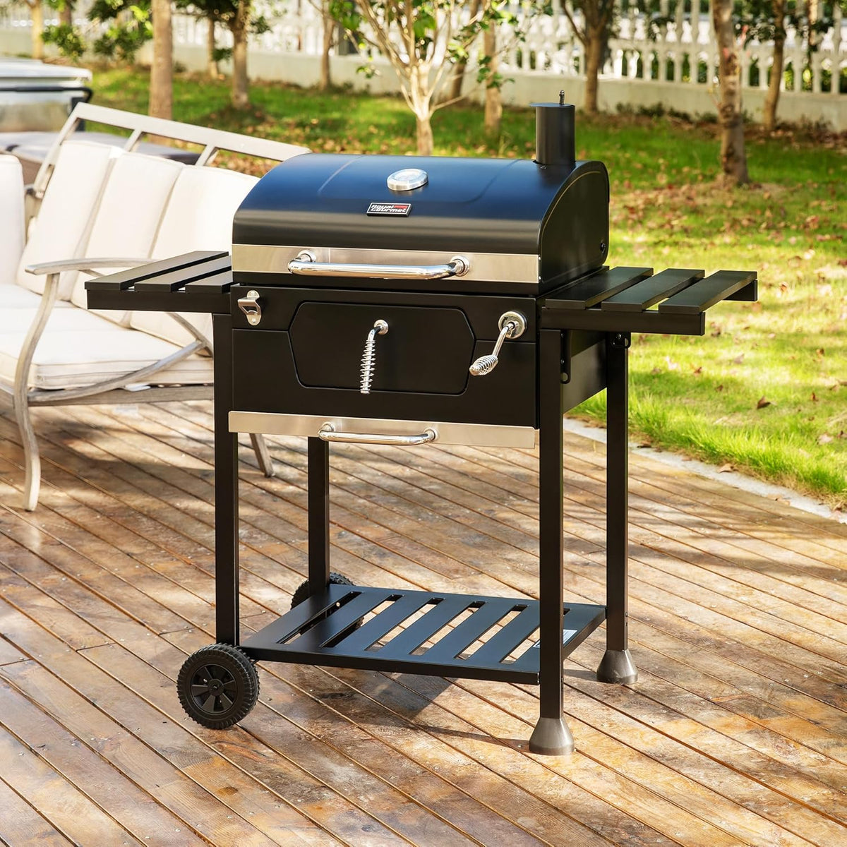 Royal Gourmet CD1824EC 24 Inch Movable Charcoal Grill with Cover, 490 Sq. In. Cooking Area, Outdoor Barbecue Grill with Foldable Side Tables for Outdoor Picnic and Camping Grilling, Black