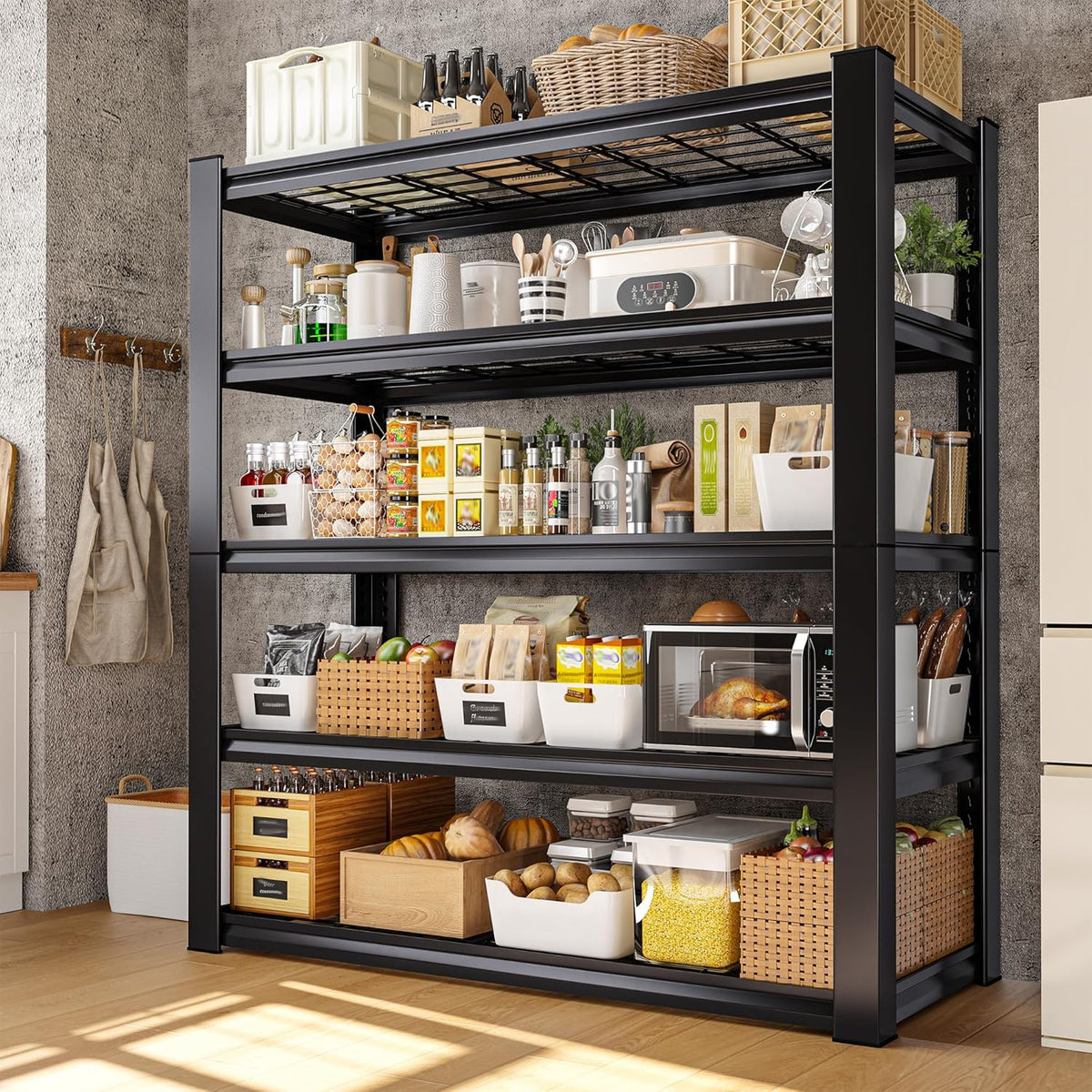 REIBII 3010LBS Storage Shelves 72" H Garage Shelving Heavy Duty Metal Shelving 5 Tier Adjustable Metal Shelves for Storage for Kitchen Pantry Warehouse Basement 72" H x 35.5" W x 16" D, Black
