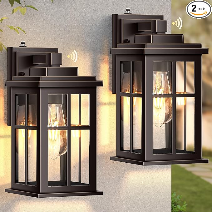Anti-Rust Dusk to Dawn Outside Lights, 2-Pack Oil Rubbed Bronze Exterior Lighting Fixtures, Easy-to-Install Waterproof Modern Outdoor Wall Light for Porch, Garage, Front Door