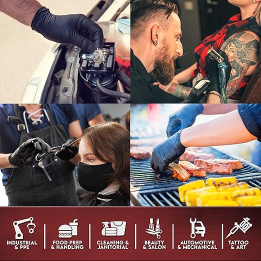 Heavy Duty 6 Mil Black Nitrile Gloves - Disposable, Latex & Powder Free | Mechanic, Food Prep & Tattoo | Rubber Gloves for Cooking, Cleaning & Household |Bulk Case of (1000)