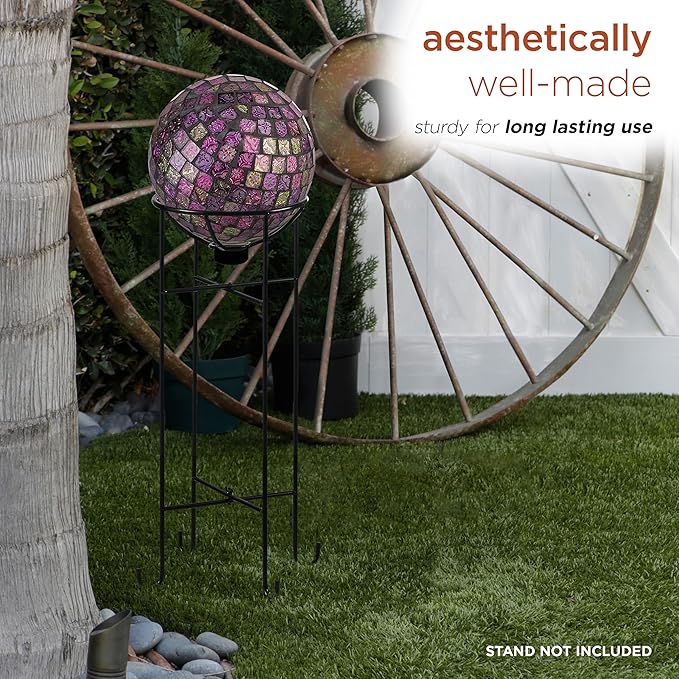 Alpine Corporation 10" Diameter Indoor/Outdoor Glass Mosaic Gazing Globe Yard Decoration, Pink