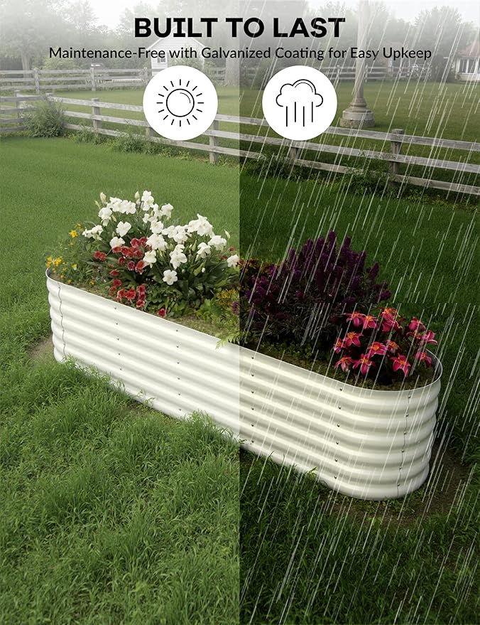 2 Pcs Raised Garden Beds Outdoor 8x2x1.5ft - Galvanized Steel Planter Box for Vegetables, Flowers, Rust-Resistant Garden Box, Easy Assembly Raised Beds, Durable Planters for Outdoor Plants, Beige