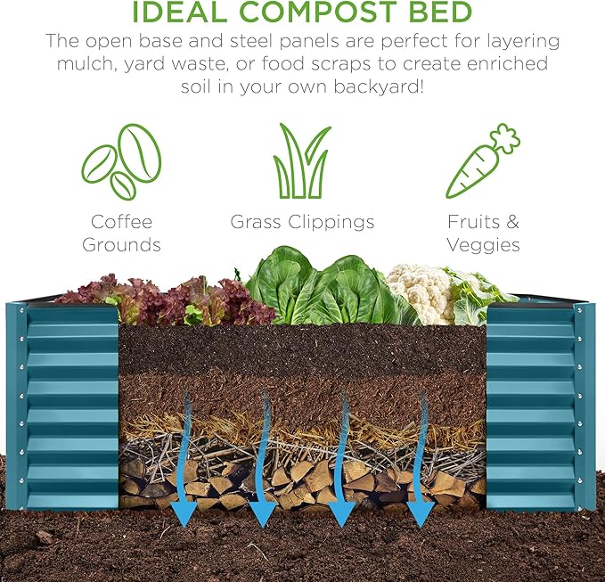 Best Choice Products 8x4x2ft Outdoor Metal Raised Garden Bed, Deep Root Planter Box for Vegetables, Flowers, Herbs, and Succulents w/ 478 Gallon Capacity - Peacock Blue